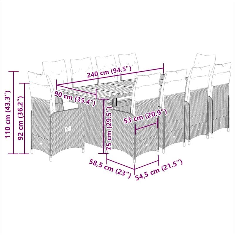 vidaXL Bistro Set Black Poly Rattan - 21.5 x 23.0 x 36.2