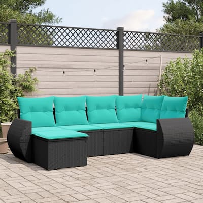 vidaXL 6 Piece Patio Sofa Set with Cushions Black Poly Rattan