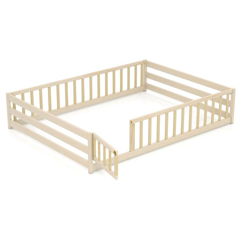 Costway Full Size Floor Bed with Full Length Safety Guardrails & Door