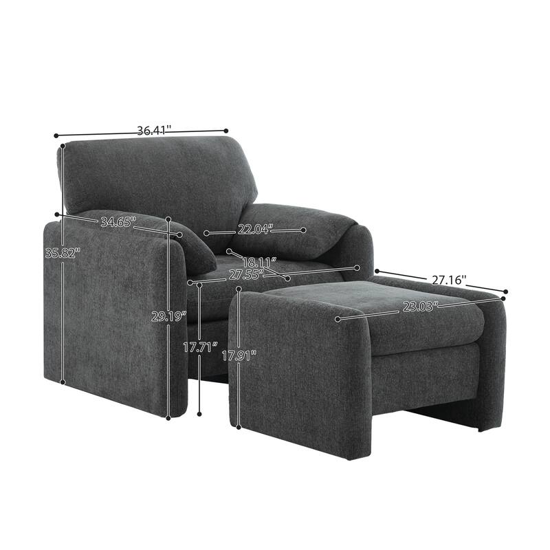 Chenille Single Sofa Chair & Ottoman Set