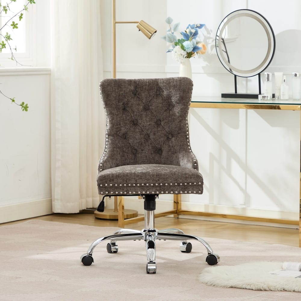 Roomfitters Chenille Tufted Office Chair, Adjustable Swivel Desk Chair with Chrome Metal Base