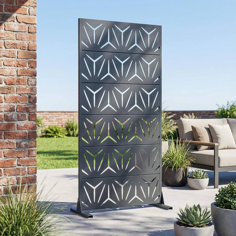 72" H×47"W Dovelina Black Outdoor Freestanding Metal Privacy Screen Decorative Garden Fence - Dark Grey - 72"x35"