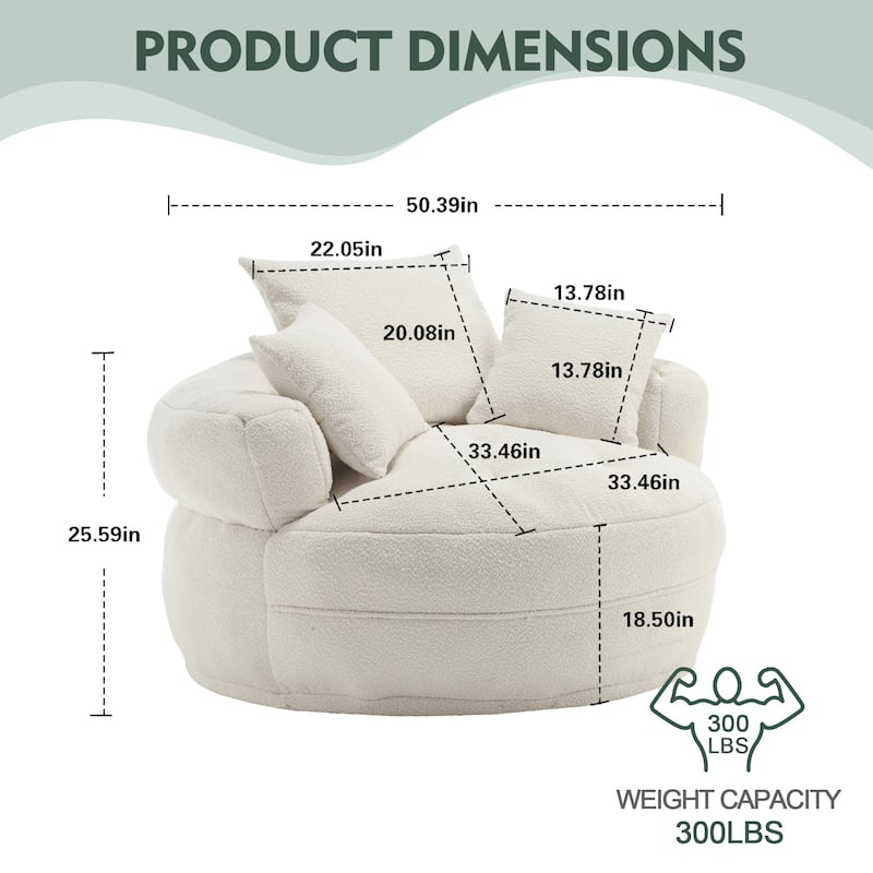 Boucle Upholstered Tufted Barrel Accent Living Room Chair With Toss Pillows