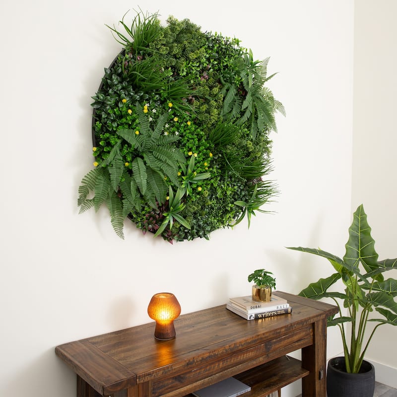 Amalfi Coast Round Framed Living Wall Panel - 40" - Green