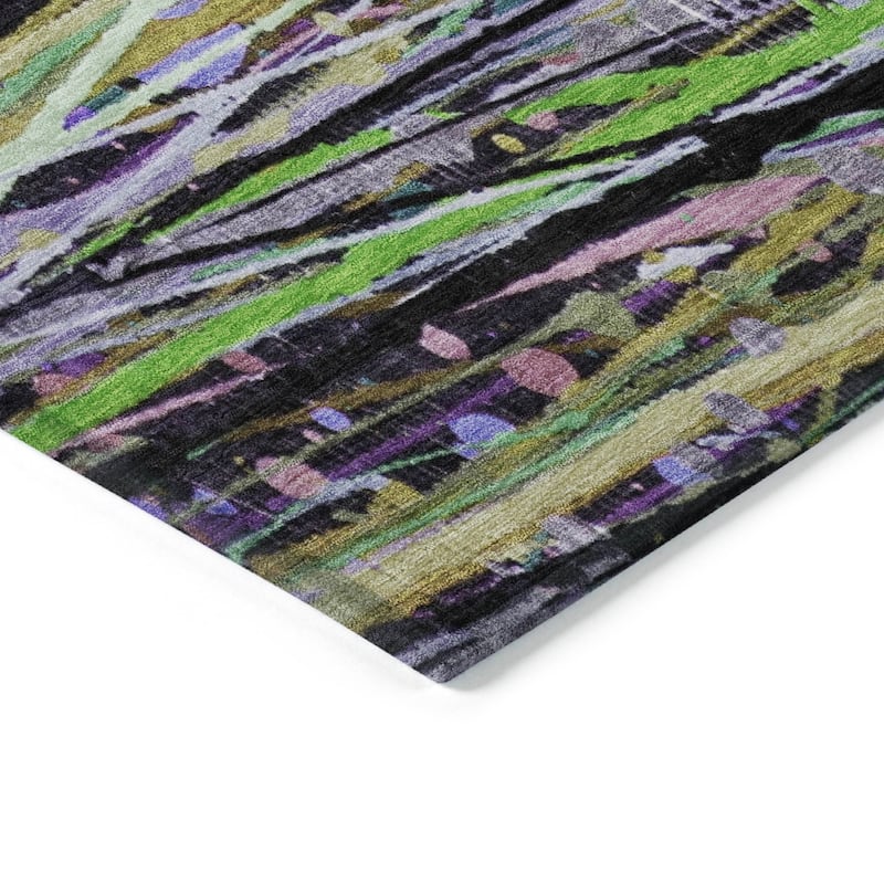 Machine Washable Indoor/Outdoor Abstract Stripes Chantille Rug
