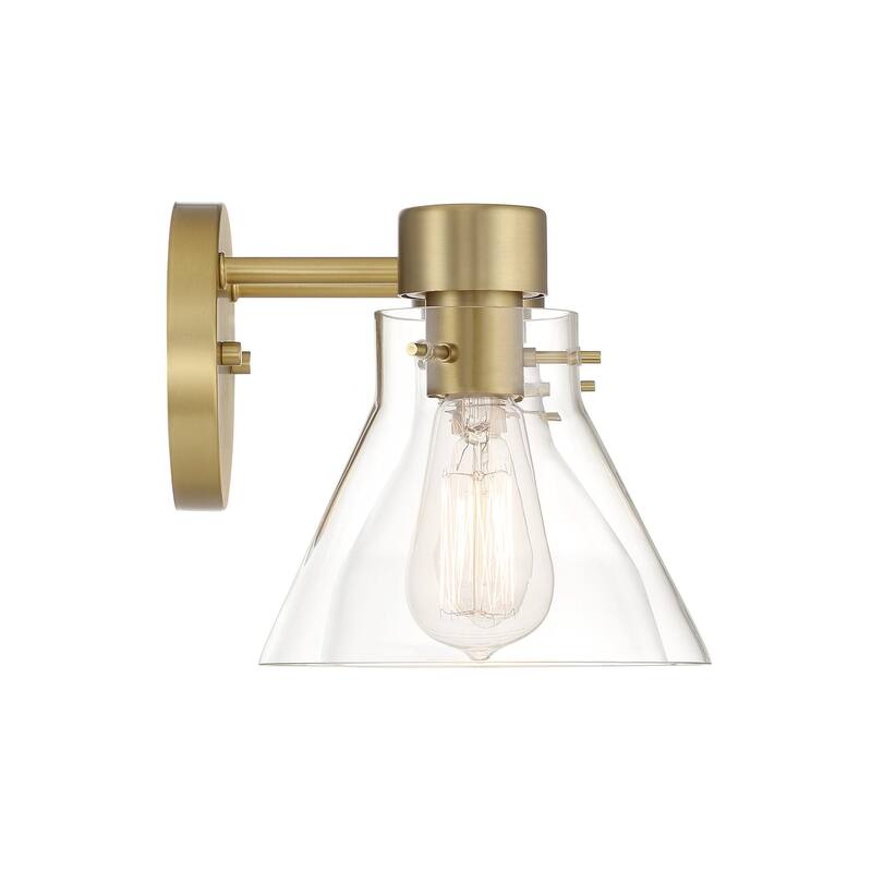 Willow Creek 16.5 in. 2-Light Brushed Gold Contemporary Vanity Light with Clear Blown Glass Shades