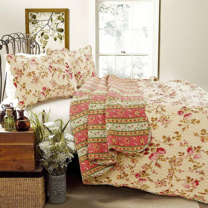 Cozy Line Charleston Cottage Floral Reversible Cotton 3-piece Quilt Bedding Set