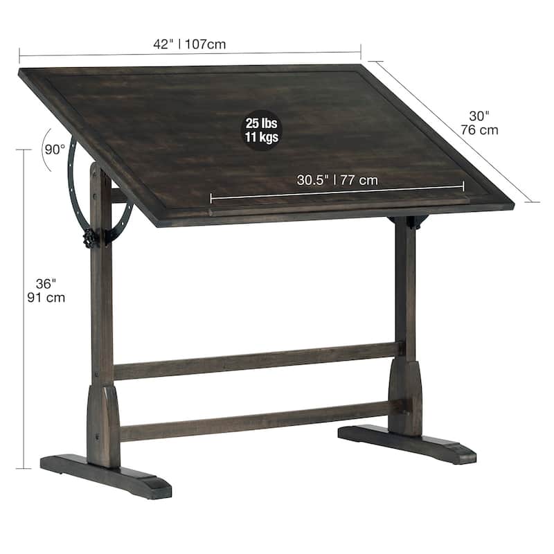 Studio Designs Vintage 42-inch Distressed Black Wood Drafting Table