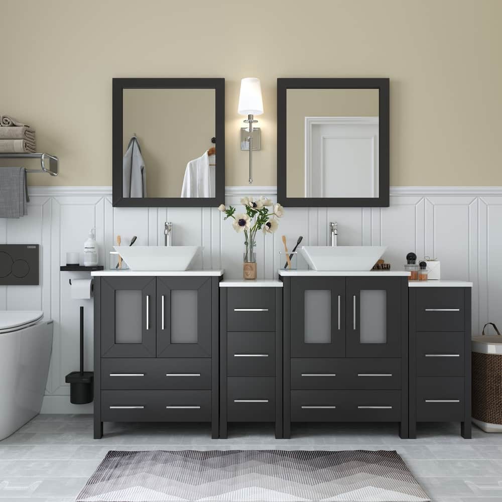 Vanity Art 72" Double Sink Bathroom Vanity Set with Engineered Marble Top and Free Mirror - 72 W X 18.5 D X 31.1 H