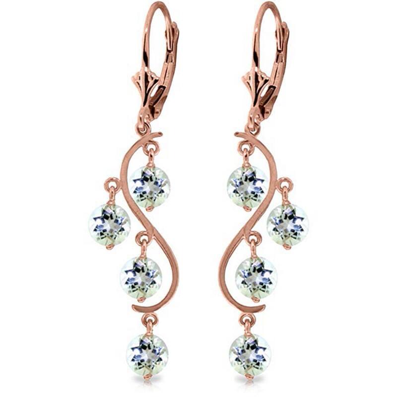4.5 Carat 14K Solid Gold Aquamarine Gemstone Drop Chandelier Earrings - Rose