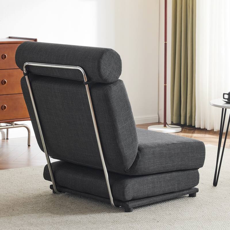 Dark Gray 34" Foldable Chaise Lounge Chair with Pillow