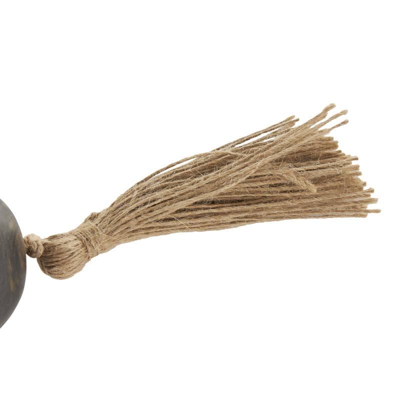 Mango Wood Handmade Round Extra Long Washed Orb Garland with Tassel - Brown, Black or White - Roche River Decor