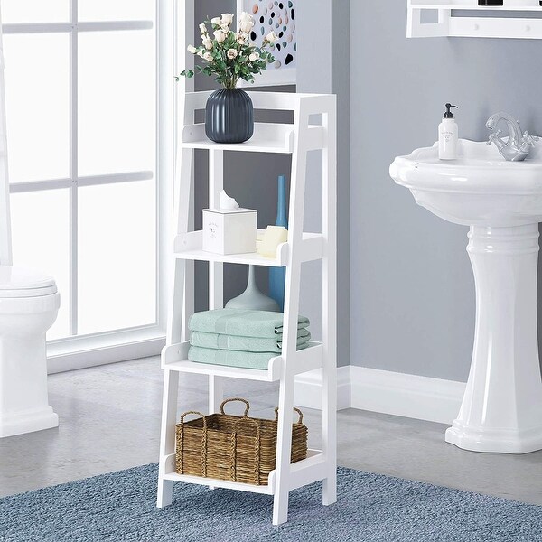 Utex 4 Tier Ladder Shelf Bathroom Shelf Freestanding 4 Shelf Spacesaver Open Wood Shelving Unit Ladder Shelf White