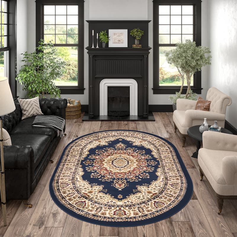 Soho Traditional Medallion Indoor Area Rug - 5'3'' x 7'3'' Oval - Navy