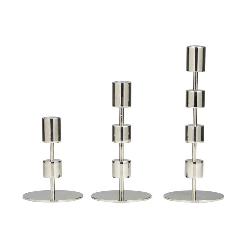 Aluminum Metal Abstract Floating Block Decorative Candle Holder with Rounded Base - Set of 3 Silver or Gold - Roche River Decor