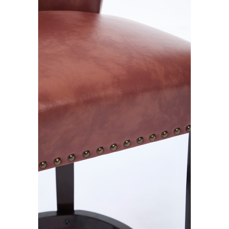 Set of 2 Cow Print Leather Bar Stools with Back, Fixed Height Wooden Frame, Brown