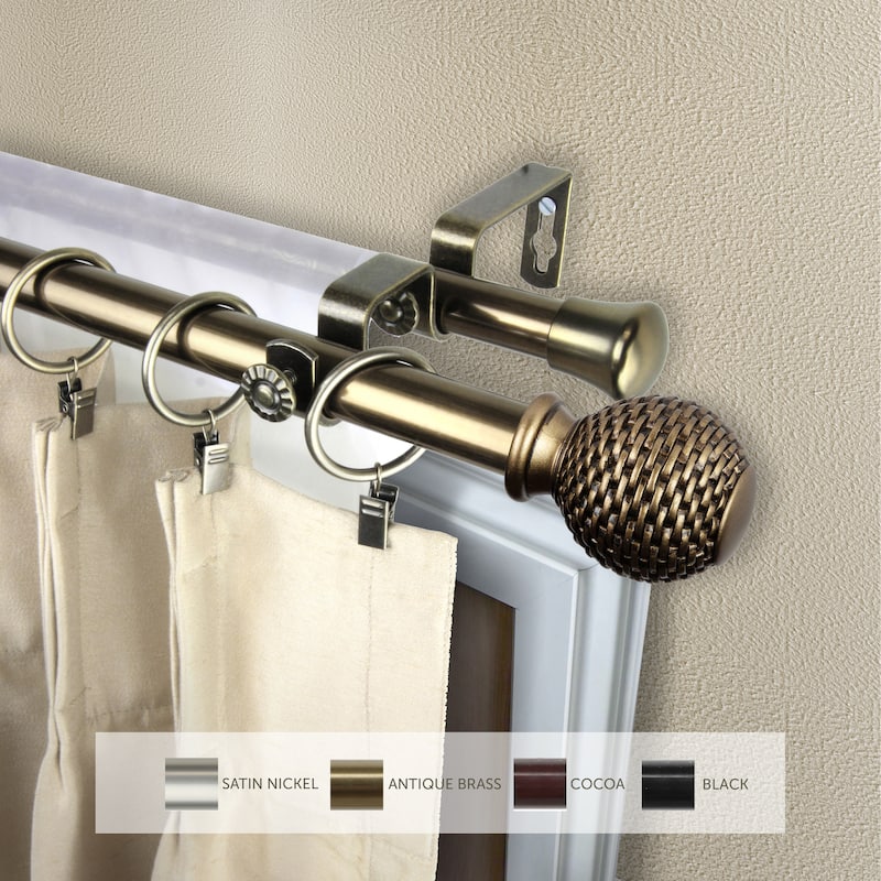 InStyleDesign Norty Adjustable Double Curtain Rod 13/16 inch dia. - 48 to 84 inches - Antique Brass