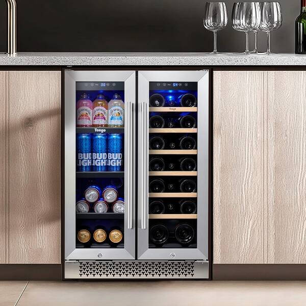 slide 2 of 11, Yeego 24 inch Built-In French Door Dual Zone 20 Bottle Wine Refrigerator 60 Can Beverage Center - 24 inch 24 inch - Silver