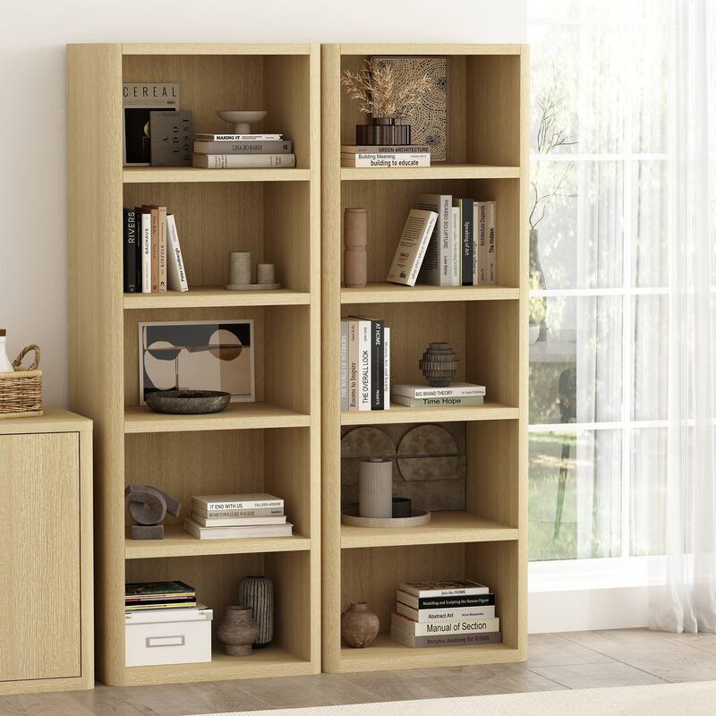 Manhattan Comfort Rivington Modern 28 Inch Open Bookcase - Natural Oak - Set of 2