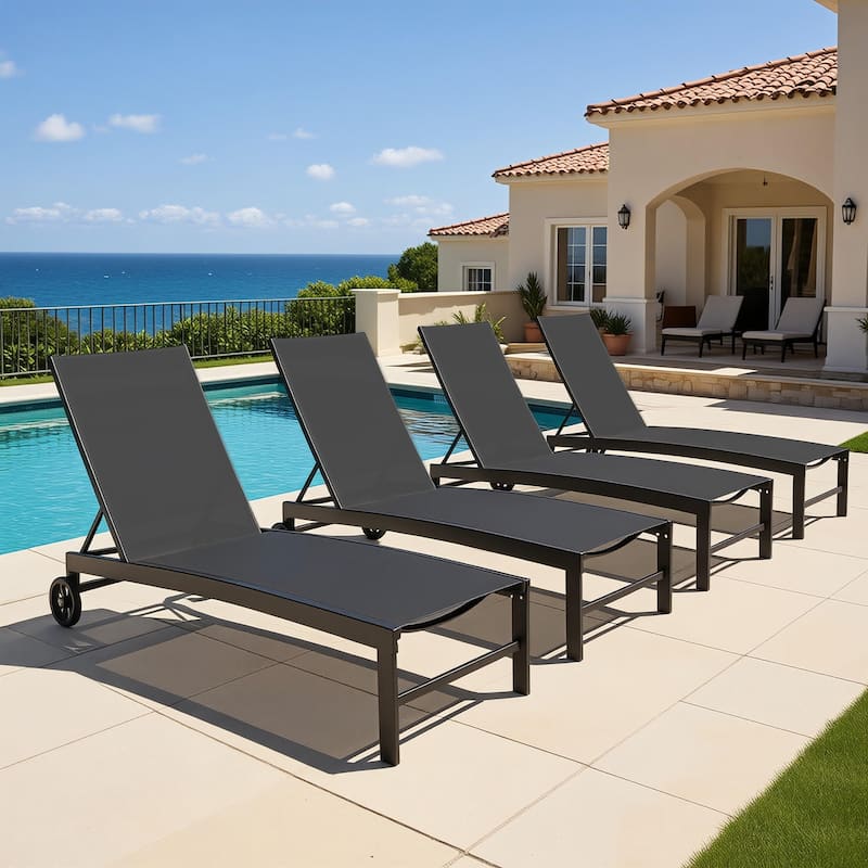 Outdoor Aluminum Adjustable Chaise Lounge Chairs with Wheels Sun Lounger