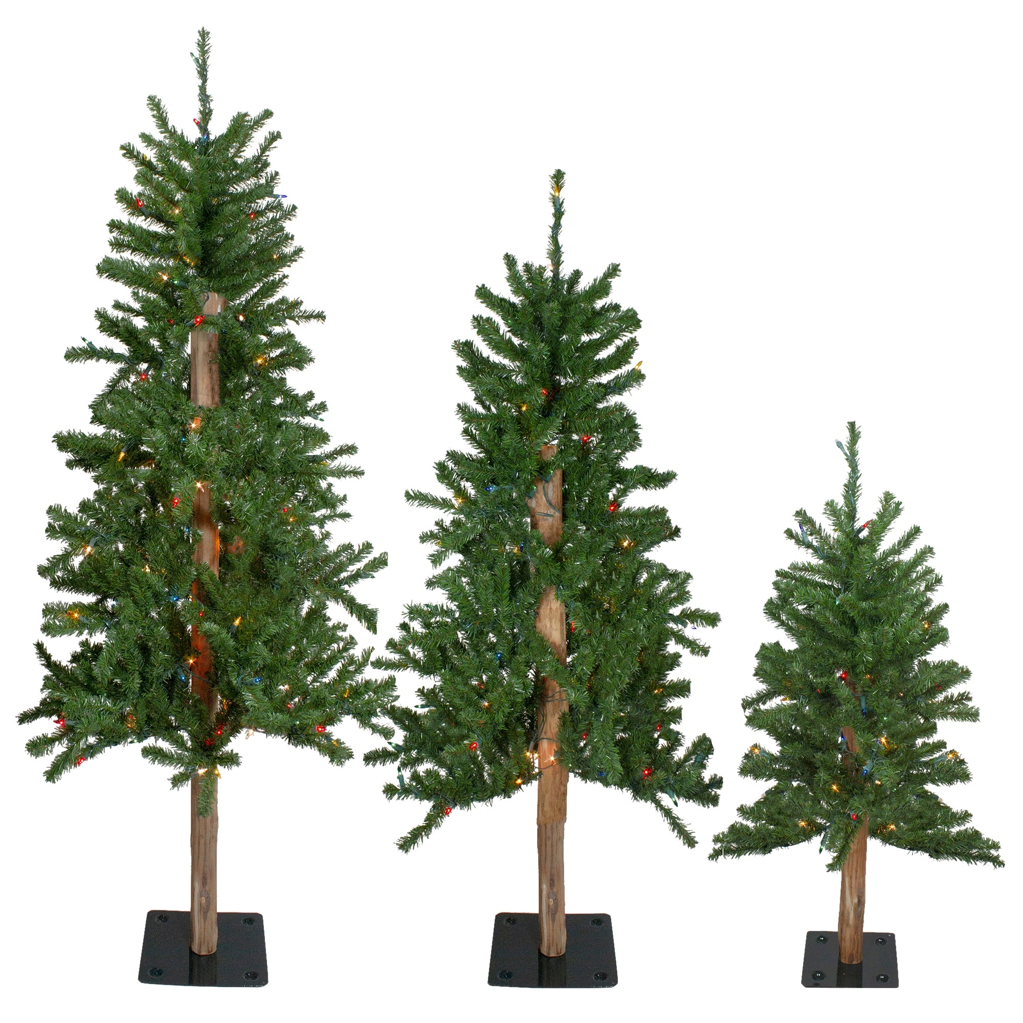 Set of 3 Pre-Lit Slim Alpine Artificial Christmas Trees 5' - Multicolor Lights