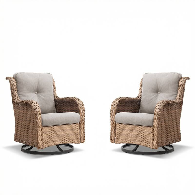 Pocassy Outdoor Wicker Glider Swivel Club Chairs (Set of 2) - Mix Grey