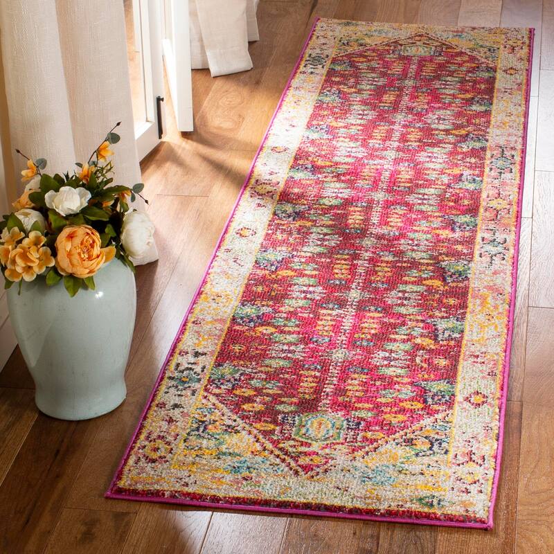 SAFAVIEH Monaco Gilian Boho Rug - 2'2" x 8' Runner - Fuchsia/Light Grey