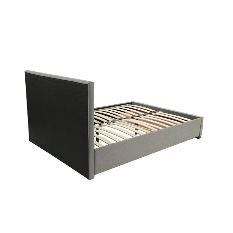 Full Size Modern Bed with Tufted Headboard and Storage Drawer, Grey Polyfiber Finish