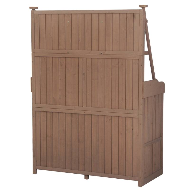 Outdoor Potting Bench Table, Gardening Workstation with Open Storage Shelves, Fir Wood Workstation with 2 Drawers and Cabinet