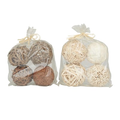 Dried Plant Handmade Orbs & Vase Filler with Varying Designs - Set of 2 Brown - Roche River Decor