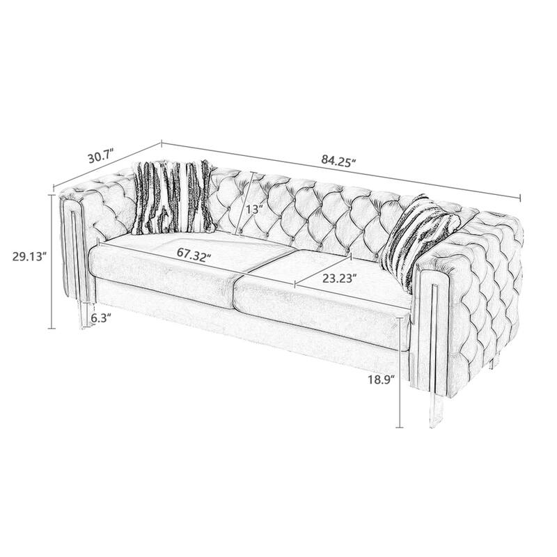 Modern Elegant Velvet Sofa With Buttons Upholstery And Metal Legs