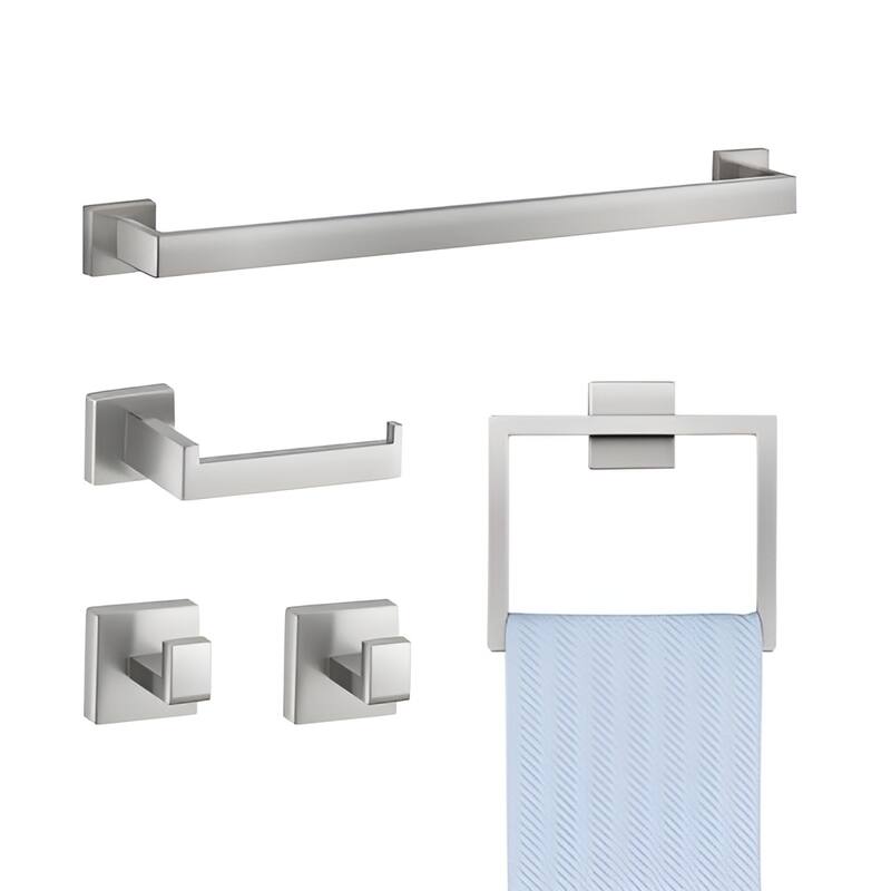 5 Piece Bathroom Hardware Set Brushed Stainless Steel Towel Bar Towel Rack Toilet Paper - 23.54 x 1.97 x 3.15 inch - Nickel