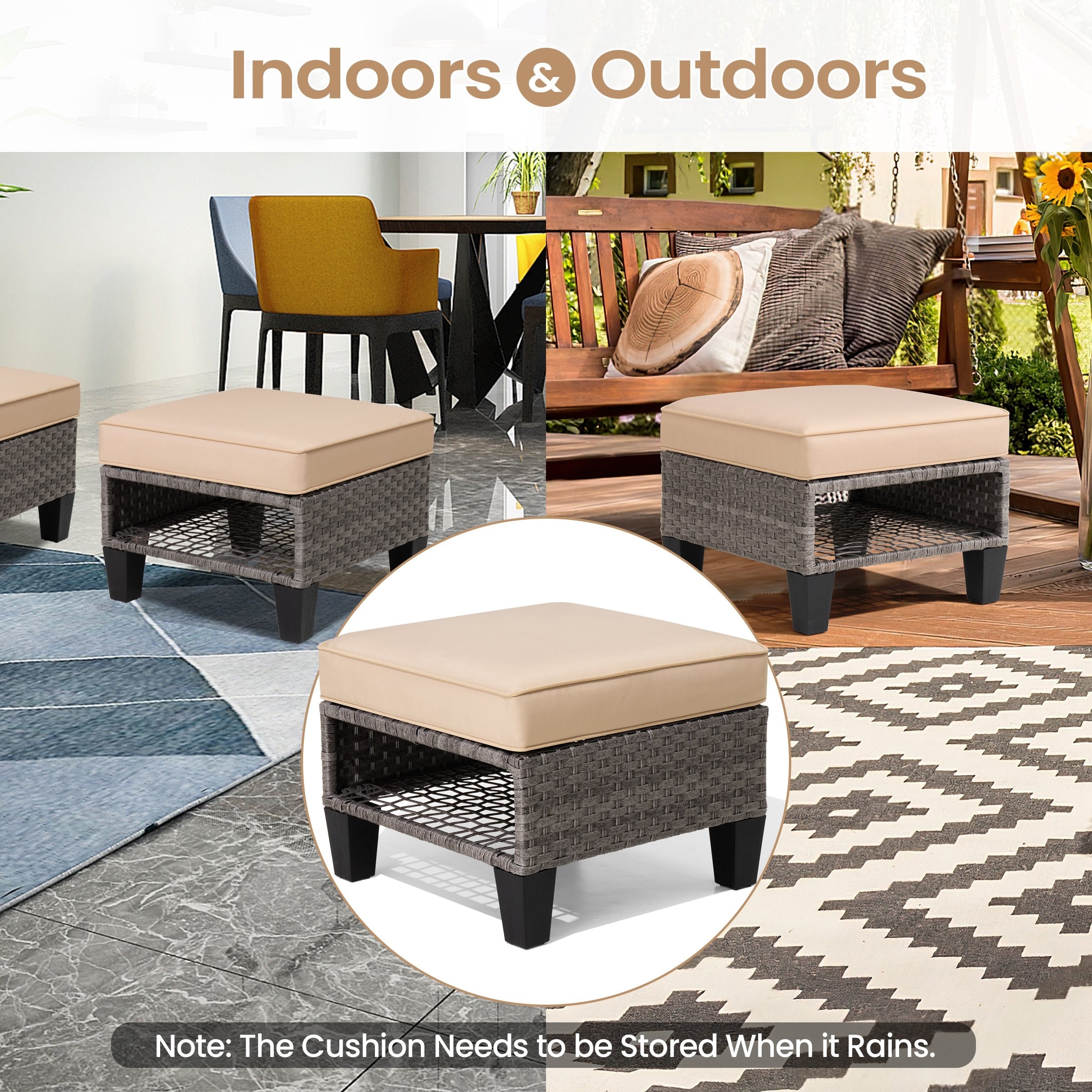 Outdoor Patio Square Rattan Storage Ottomans Set (Set of 2)-image