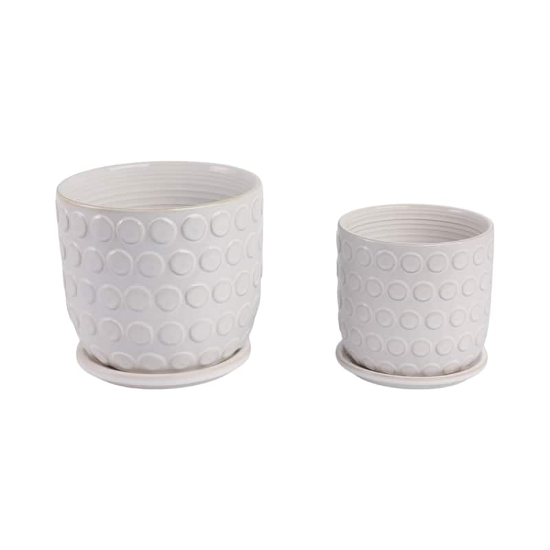 Ceramic Saucer Planters Circular Design Indoor Decor (Set of 2)