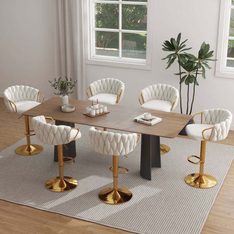 Set of 4 Bar Stool Adjustable Height Swivel Velvet Woven