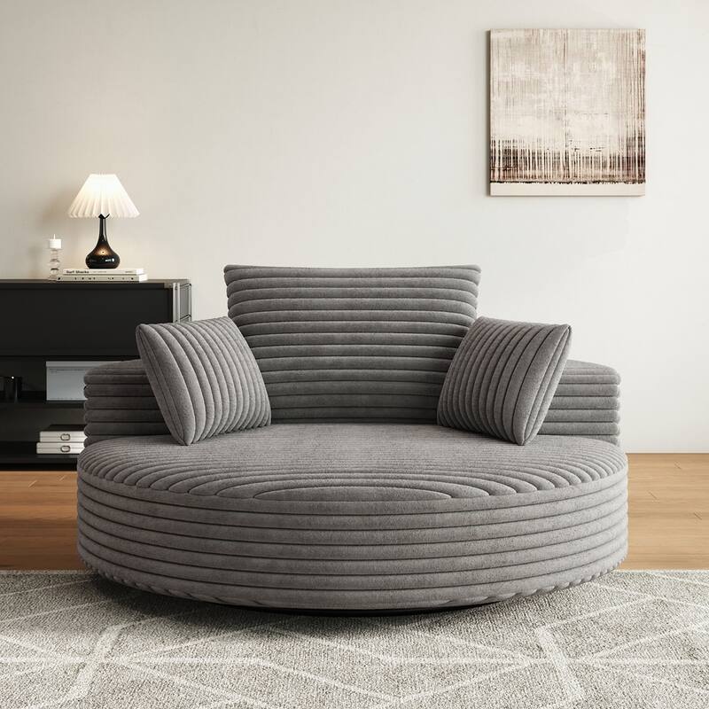 360 Degree Swivel Chair Corduroy Chenille Foam Single Sofa