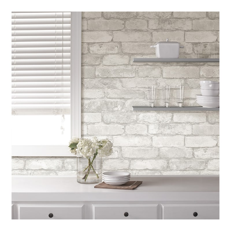 NuWallpaper Grey and White Brick Peel & Stick Wallpa - 216in x 20.5in x 0.025in