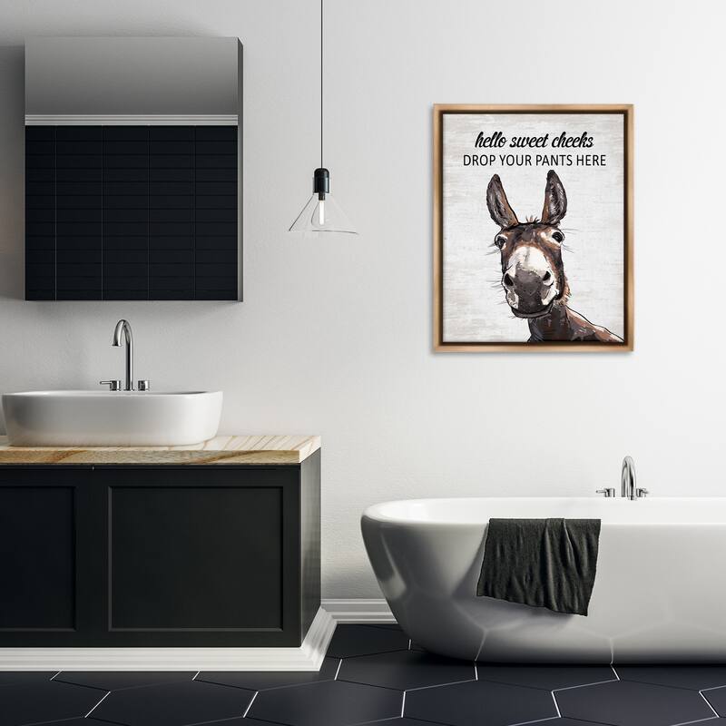 Stupell Sweet Cheeks Laundry Donkey Framed Floater Canvas Wall Art Design By Lettered and Lined