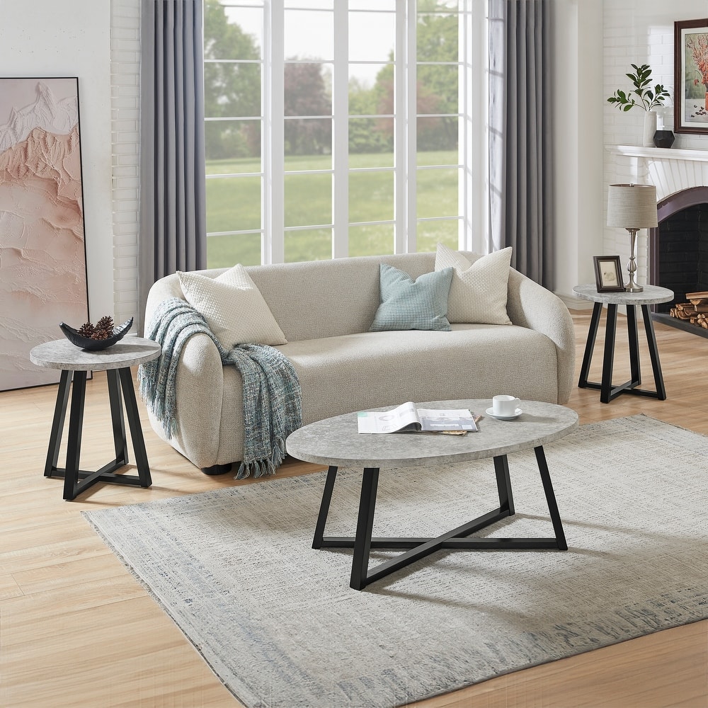 Roundhill Furniture Modern Harmony 3-Piece Wood Oval Coffee Table Set