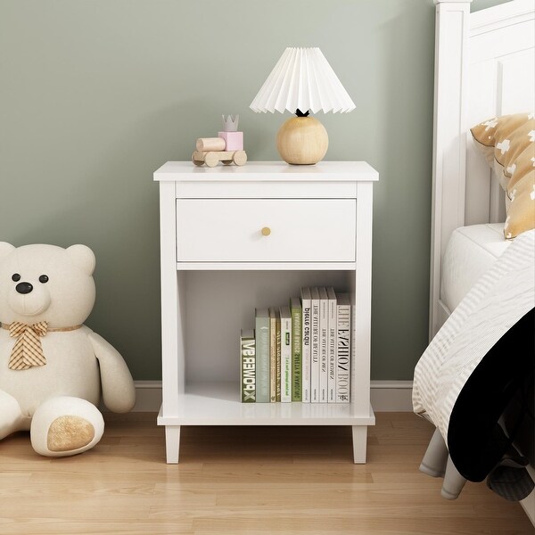 Wooden Nightstand with Storage Drawer Open Shelf Lamp Table Bedroom White Night Stand Toy Organizer Children s Room Bed Bath Beyond 40862509