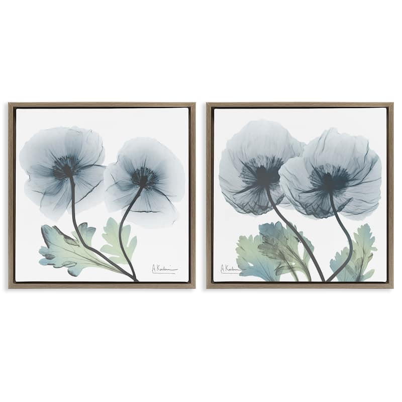 Stupell Luminous Sapphire Florals Framed Floater Canvas Wall Art Design By Albert Koetsier (Set of 2) - 25 x 25 - Brown