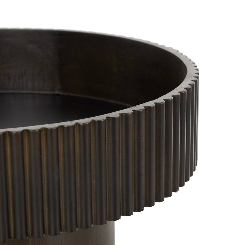 Wood Ribbed Decorative Bowl with Elevated Base - Dark or Light Brown - Roche River Decor