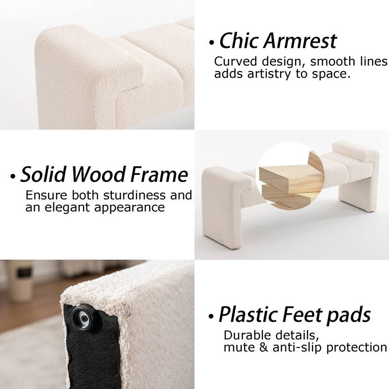 54" Boucle Bedroom Bench with Channel Tufted Modern Entryway Bench Window Bench End of Bed Bench