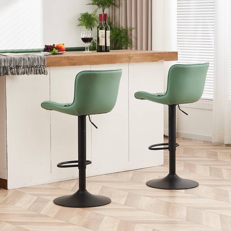 Modern Faux Leather Bar Stools Set of 2, Adjustable Height, Swivel Counter Stools