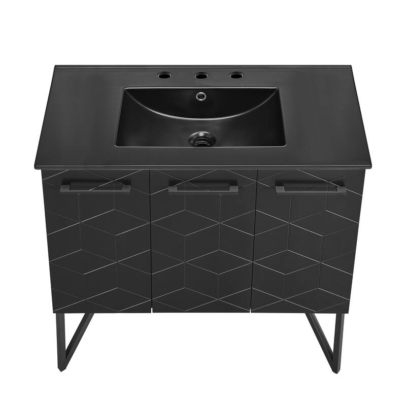 Annecy 36 In. Phantom Black Bathroom Vanity With Black, 3-Hole Ceramic Sink Top