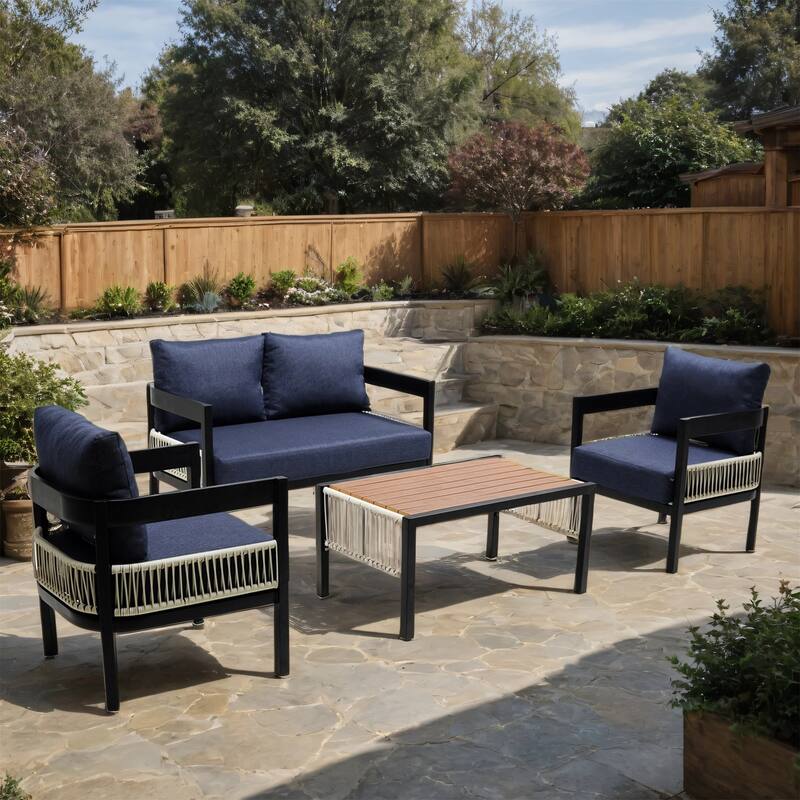 Outdoor Rattan Iron Sofa Set w/ Table,Waterproof,Rust-proof (Set of 4)