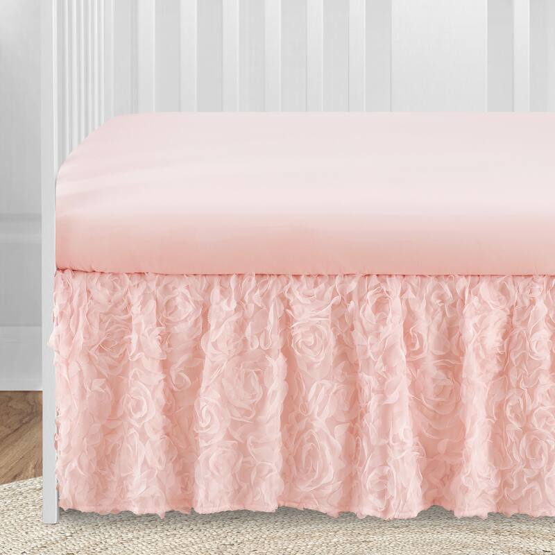 Pink Floral Rose Girl 4pc Nursery Crib Bedding Set - Light Blush Flower Luxurious Elegant Princess Vintage Boho Shabby Chic Glam