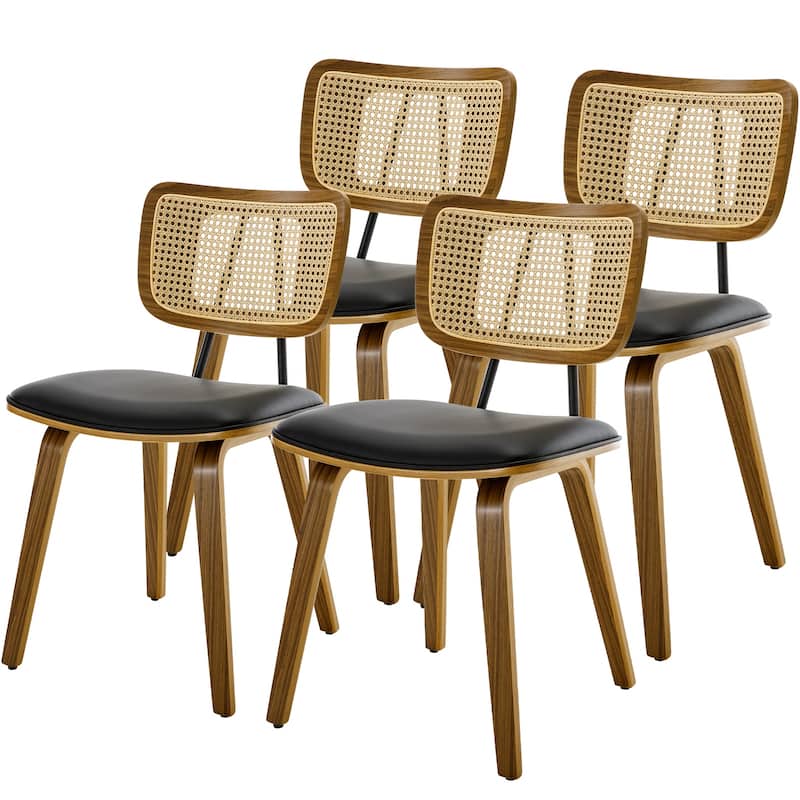 Faux Leather Upholstered Dining Chairs Set of 2/4 with Wood Legs - 32.3"H x 18.5"W x 21.8"D