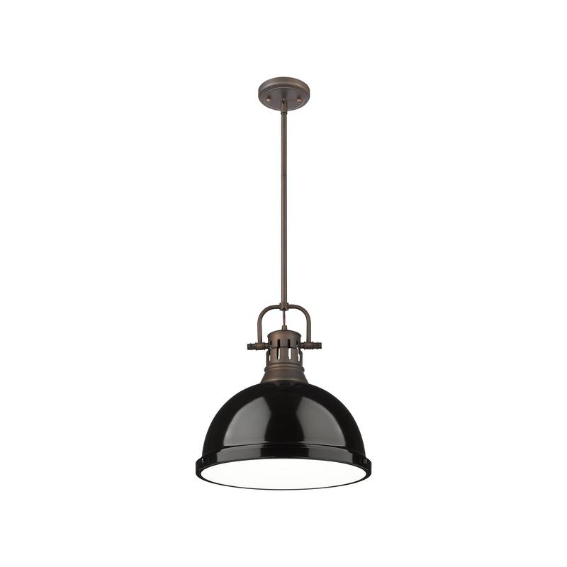 Yep by Golden Lighting Duncan 1-light 14in Rod Hung Pendant in Rubbed Bronze and Black shade