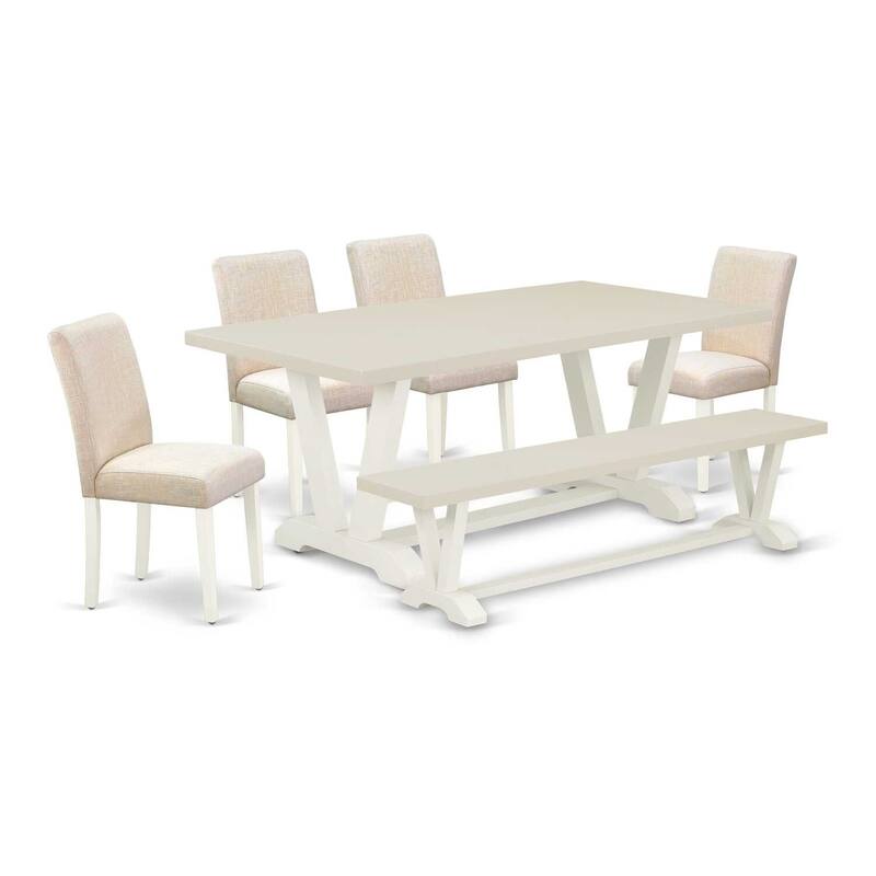 Modern 6-Piece Dining Set - Linen Fabric Chairs & Rectangular Table